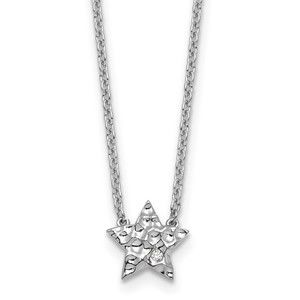925 Sterling Silver RH-plated 18 inch Diamond Star Necklace plus 2 inch Extender